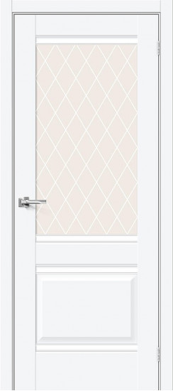 Межкомнатная дверь Прима-3, цвет: White Silk, с покрытием - ПЭТ, серия: Prima, размер: 200*90, стекло: White Сrystal