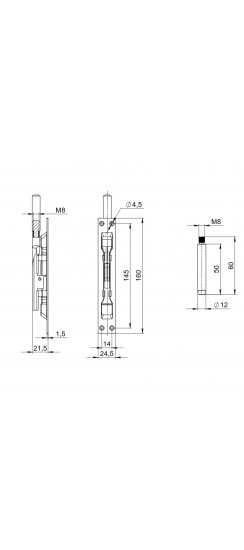 Задвижка Fuaro (Фуаро) торцевая RIGEL-set/160-210 D12x60mm в комплекте с ригелем