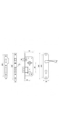 Замок Punto (Пунто) цилиндровый в комплекте с ручкой LOCKSET90.CRONA.4585-3 (KIT P90 4585/3 CRONA) AB бронза