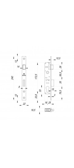 Корпус Fuaro (Фуаро) узкопрофильного замка с защелкой PROF153-25/85 (153-25/85) CP хром