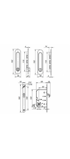 Защелка Punto (Пунто) с ручками для раздвижных дверей SH.SL152.KIT011-BK (Soft LINE SL-011) АВ бронза