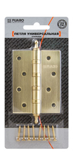 Петля Fuaro (Фуаро) универсальная IN4400UA-BL SB (4BB/A/BL 100x75x2,5) мат. золото БЛИСТЕР